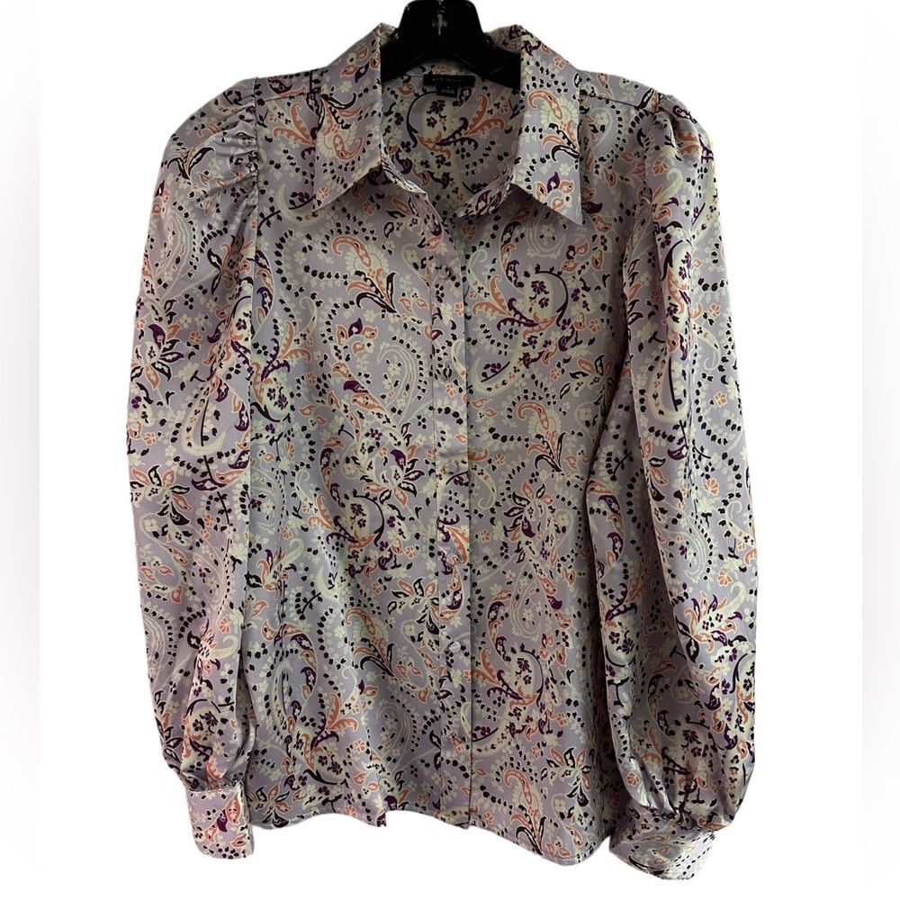 Ann Taylor Lavender Floral Satin Balloon Sleeve Top Size S